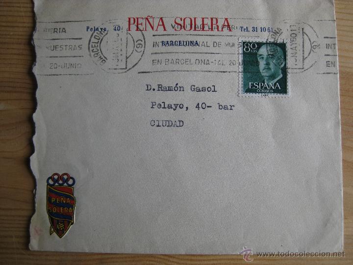 Coleccionismo deportivo: SOBRE CON MEMBRETE DE LA PE&Ntilde;A SOLERA BARCELONA - Foto 1
