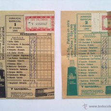Collezionismo sportivo: LOTE 2 QUINIELAS SELLADAS, DOS COLUMNAS OCHO PESETAS, AÑO 1963, JORNADA ESPECIAL 1 Y 2
