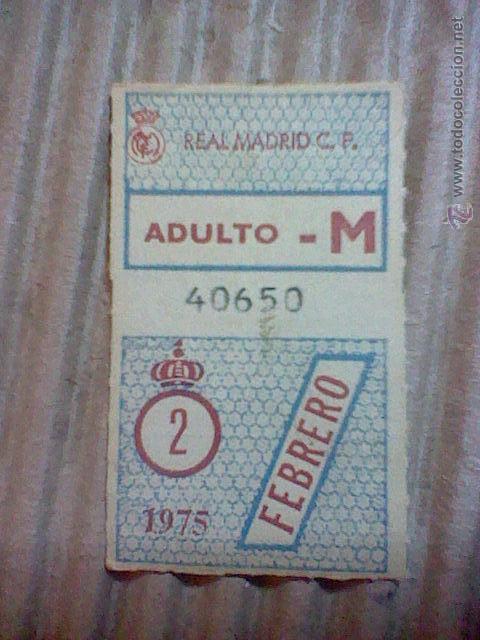 Coleccionismo deportivo: cupon mes febrero socio Real Madrid C Futbol a&ntilde;o 1975 5 x 3 cms