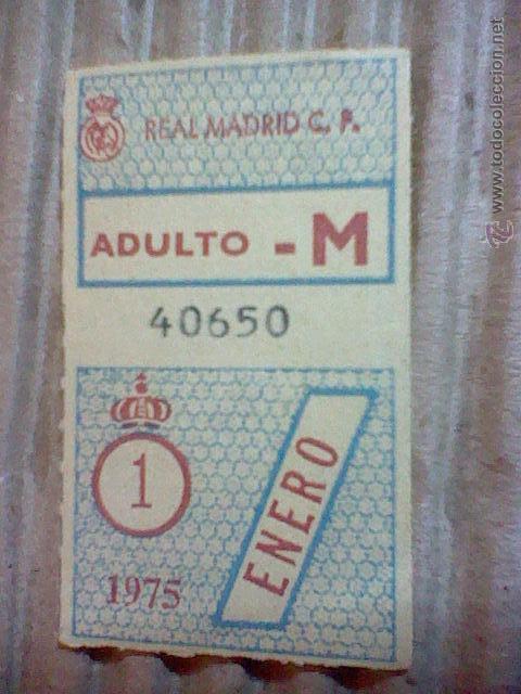 Coleccionismo deportivo: cupon mes enero socio Real Madrid C Futbol a&ntilde;o 1975 5 x 3 cms