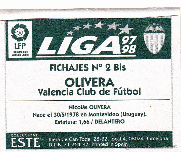 Coleccionismo deportivo: ESTE 97/98 OLIVERA FICHAJE 2BIS (LEVE VENTANILLA)(A-9) - Foto 2