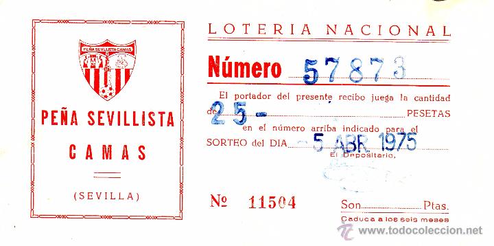 Coleccionismo deportivo: PARTICIPACION DE LOTERIA DEL A&Ntilde;O 1975 - PE&Ntilde;A SEVILLISTA DE CAMAS - SEVILLA F.C.