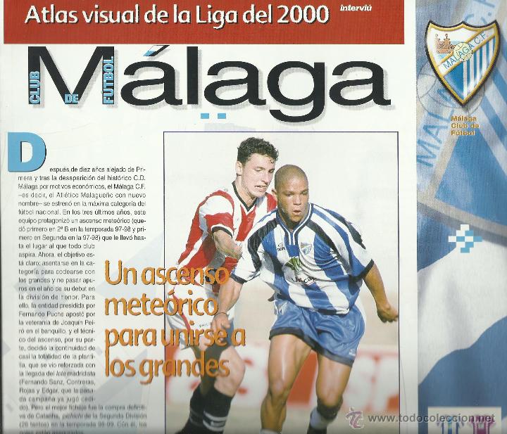 Coleccionismo deportivo: FICHA DEL MALAGA DE 8 PAGINAS DE EL ATLAS DE LA LIGA 2000
