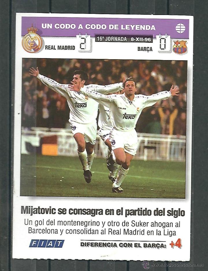 Coleccionismo deportivo: TARJETA REAL MADRID - BARSA -  MIJATOVIC SE CONSAGRA JORNADA 8 - 12 - 1996