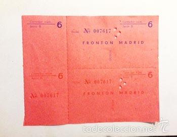 Coleccionismo deportivo: Front&oacute;n Madrid. Tal&oacute;n sin utilizar de acceso al juego en el Corredor N&uacute;m. 6. - Foto 1