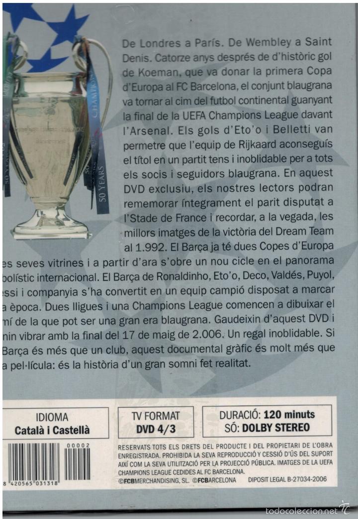 Coleccionismo deportivo: DVD BAR&Ccedil;A PARIS 2006 FINAL CHAMPIONS LEAGUE. PRECINTADO A ESTRENAR - Foto 2