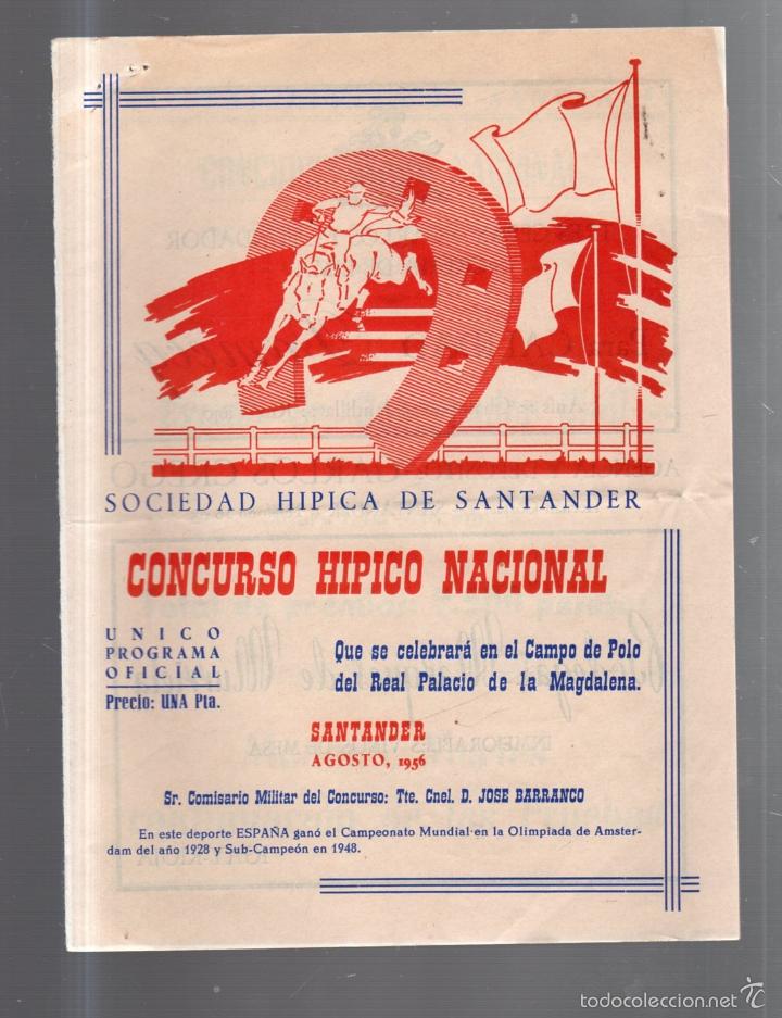Coleccionismo deportivo: CONCURSO HIPICO NACIONAL. SANTANDER. AGOSTO 1956. PROGRAMA OFICIAL. VER INTERIOR - Foto 1