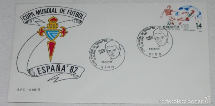 Sammelleidenschaft Sport: SOBRE Y SELLO SIN USAR DE LA COPA MUNDIAL DE FUTBOL ESPA&Ntilde;A 82, VIGO, MATASELLOS DE PASARIN