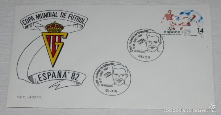 Sammelleidenschaft Sport: SOBRE Y SELLO SIN USAR DE LA COPA MUNDIAL DE FUTBOL ESPA&Ntilde;A 82, GIJON, MATASELLOS DE QUINCOCES