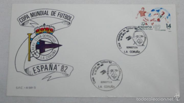 Sammelleidenschaft Sport: SOBRE Y SELLO SIN USAR DE LA COPA MUNDIAL DE FUTBOL ESPA&Ntilde;A 82, LA CORU&Ntilde;A, MATASELLOS DE GOROSTIZA