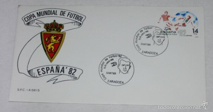 Sammelleidenschaft Sport: SOBRE Y SELLO SIN USAR DE LA COPA MUNDIAL DE FUTBOL ESPA&Ntilde;A 82, ZARAGOZA, MATASELLOS DE SAMITIER