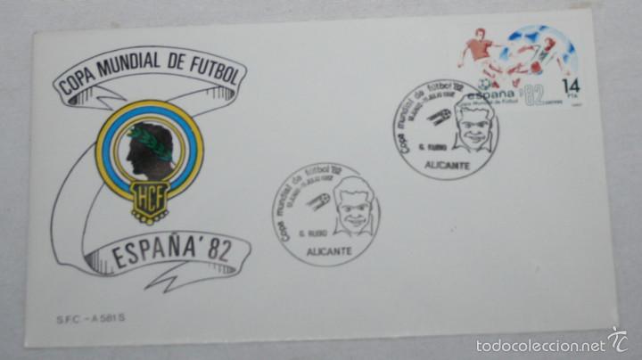 Sammelleidenschaft Sport: SOBRE Y SELLO SIN USAR DE LA COPA MUNDIAL DE FUTBOL ESPA&Ntilde;A 82, ALICANTE, MATASELLOS DE G. RUBIO