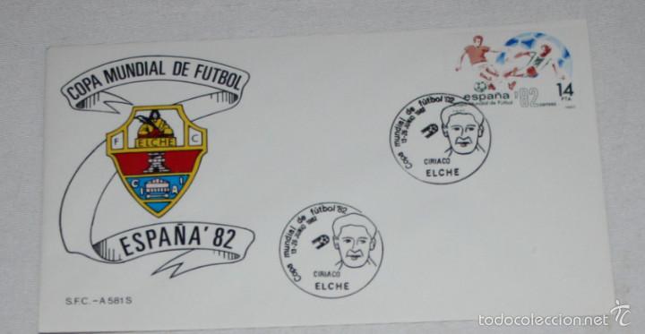 Sammelleidenschaft Sport: SOBRE Y SELLO SIN USAR DE LA COPA MUNDIAL DE FUTBOL ESPA&Ntilde;A 82, ELCHE, MATASELLOS DE CIRIACO