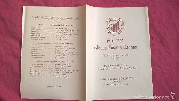 Coleccionismo deportivo: Valencia. Programa de trofeo de tenis de 1962. Benimar - Foto 1