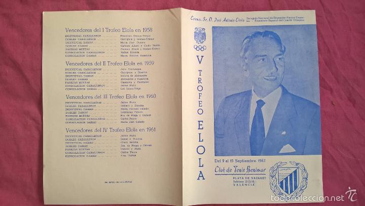 Coleccionismo deportivo: Valencia. Programa de trofeo de tenis de 1962. Benimar - Foto 1