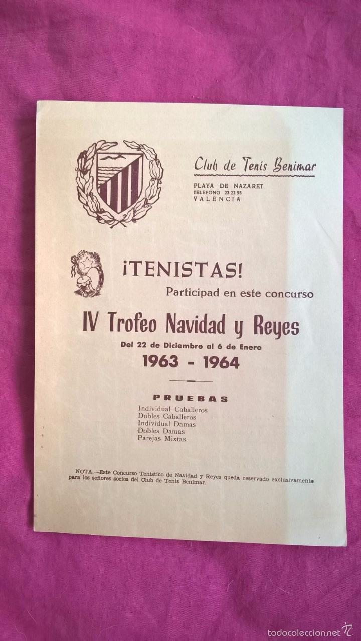Coleccionismo deportivo: Club de tenis Benimar (Valencia). Programa de trofeo. 1963-64