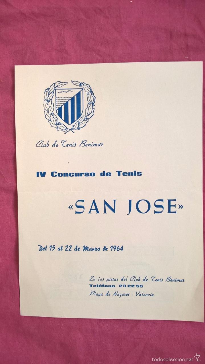Sammelleidenschaft Sport: Valencia. Club de tenis Benimar. Calendario de trofeo de 1964