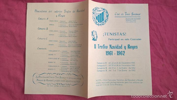 Sammelleidenschaft Sport: Valencia. Club de tenis Benimar. Calendario de trofeo de 1961-62
