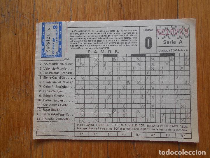 Coleccionismo deportivo: QUINIELA A&Ntilde;O 1974, Jornada 33 - Foto 1