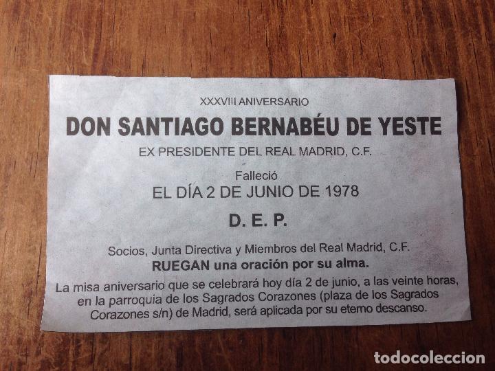Collectionnisme sportif: R900 ESQUELA DE PERIODICO DON SANTIAGO BERNABEU DE YESTE REAL MADRID