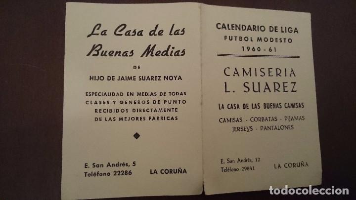 Collectionnisme sportif: CALENDARIO DE LIGA F&Uacute;TBOL MODESTO 1960 - 61 LA CORU&Ntilde;A CAMISERIA L. SU&Aacute;REZ SAN ANDR&Eacute;S