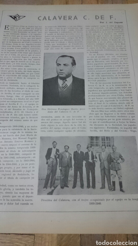 Sports collectibles: F&uacute;tbol Sevilla, equipo calavera c.f.,reportaje hist&oacute;rico, muy raro,leer