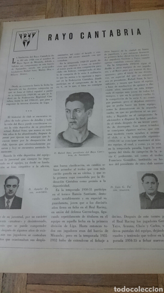 Sports collectibles: Rayo Cantabria, reportaje sobre este club,a&ntilde;os 40,muy raro,Santander