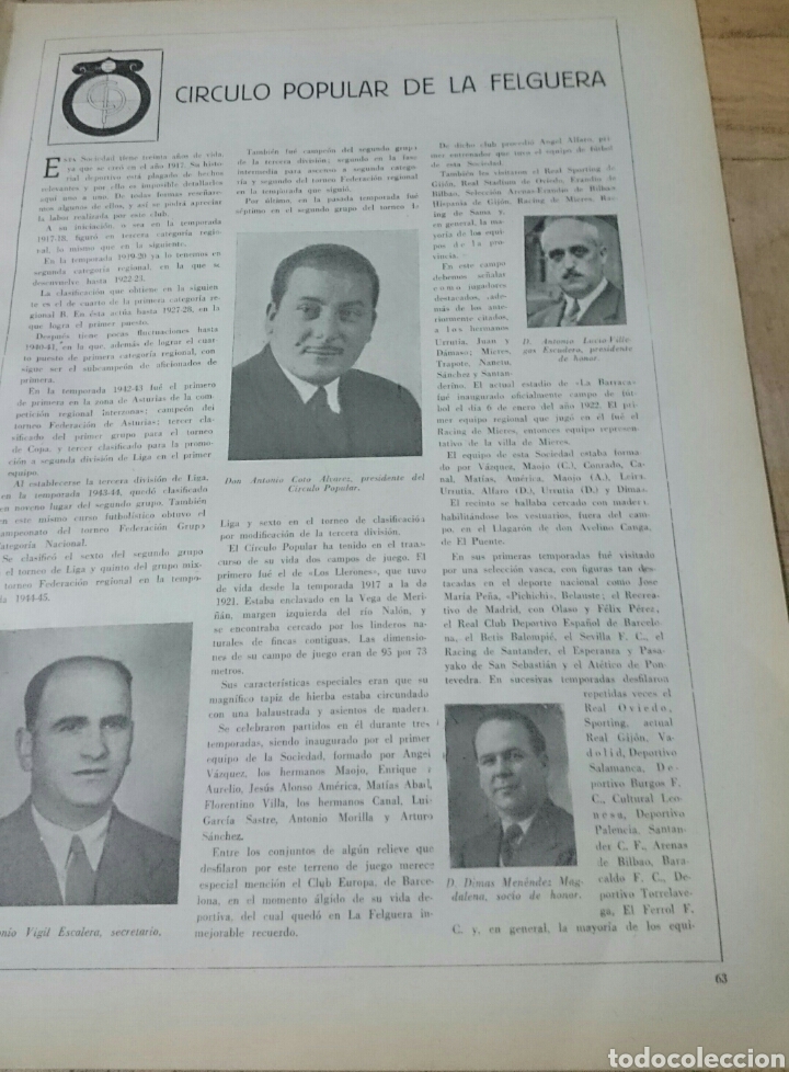 Sports collectibles: F&uacute;tbol equipo la felguera, Asturias, reportaje interesante,a&ntilde;os cuarenta