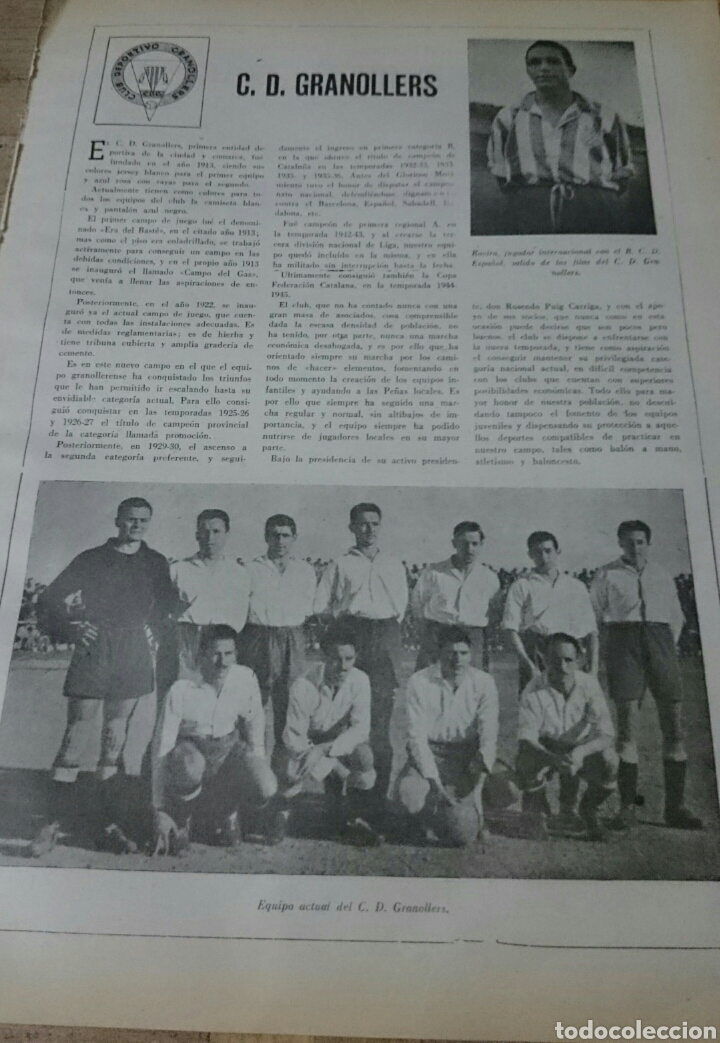 Sports collectibles: F&uacute;tbol, equipo granollers,Barcelona,a&ntilde;os cuarenta, original, reportaje muy raro