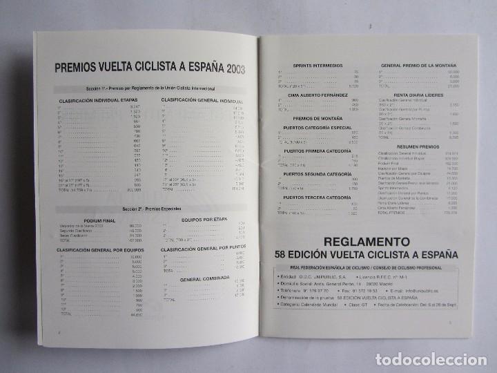 Coleccionismo deportivo: VUELTA CICLISTA A ESPA&Ntilde;A 2003 58 EDICI&Oacute;N DOCUMENTO DE REGLAMENTO Y PREMIOS - Foto 2
