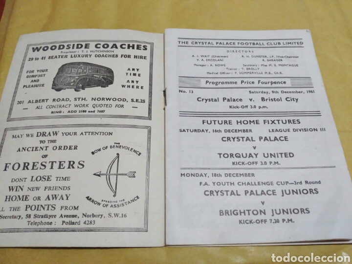 Coleccionismo deportivo: PROGRAMA CRYSTAL PALACE V BRISTOL CITY 61 62 1961 1962 - Foto 2