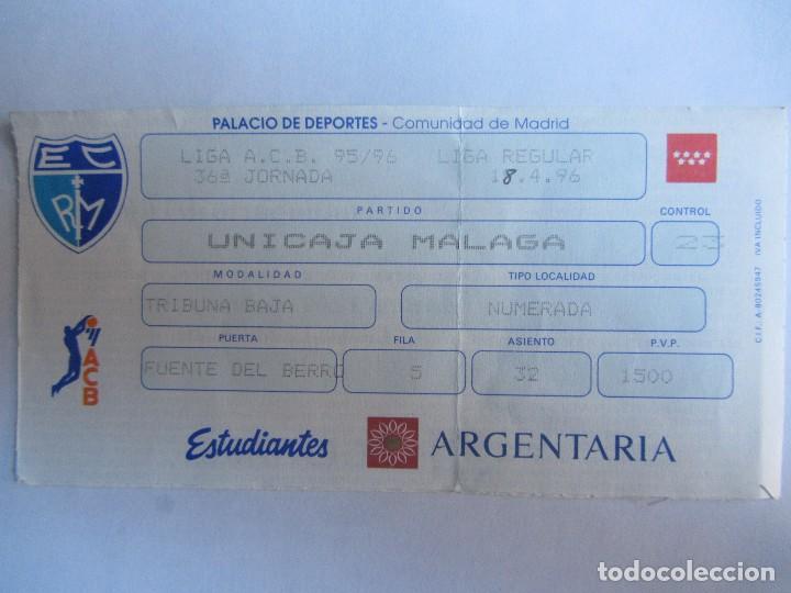 Sports collectibles: Entrada baloncesto Estudiantes- Unicaja Malaga. Temporada 95-96