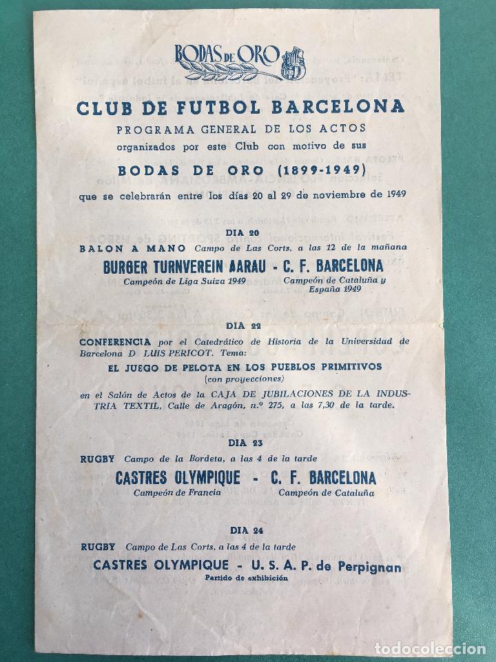 Coleccionismo deportivo: PROGRAMA GENERAL DE LOS ACTOS BODAS DE ORO FC BARCELONA BAR&Ccedil;A 1899-1949 RUGBY - Foto 1