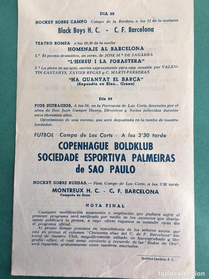 Coleccionismo deportivo: PROGRAMA GENERAL DE LOS ACTOS BODAS DE ORO FC BARCELONA BAR&Ccedil;A 1899-1949 RUGBY - Foto 3