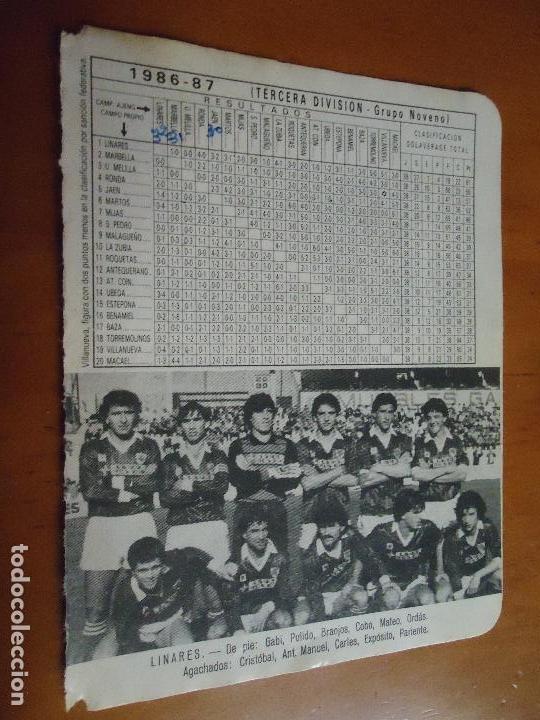 Sports collectibles: antigua hoja futbol - FOTOS DE JUGADORES EQUIPO ALINEACION CLUB 1986 LINARES