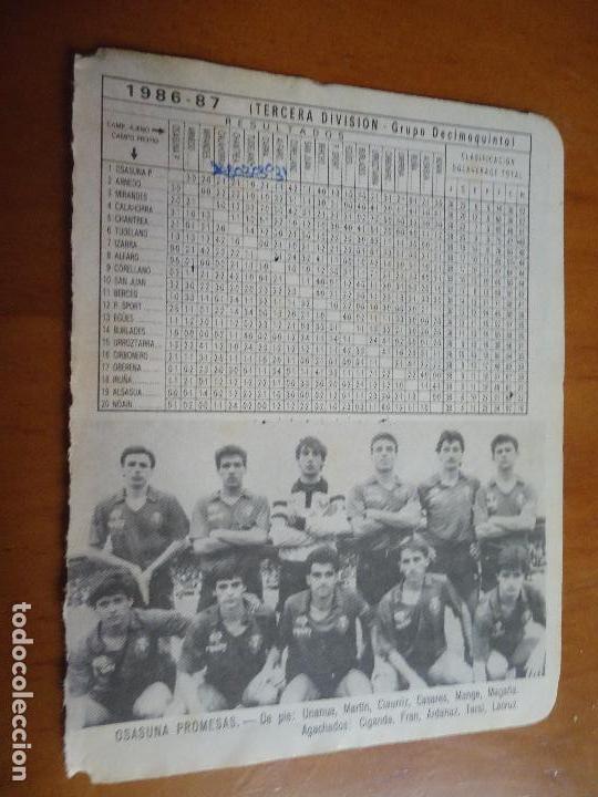 Sports collectibles: antigua hoja futbol - FOTOS DE JUGADORES EQUIPO ALINEACION CLUB 1986 osasuna promesas