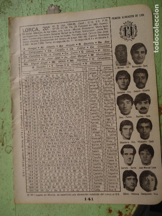 Sports collectibles: antigua hoja futbol - FOTOS DE JUGADORES EQUIPO ALINEACION CLUB LORCA