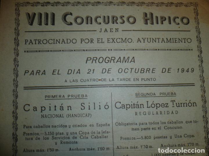 Coleccionismo deportivo: VIII CONCURSO HIPICO JAEN PROGRAMA DIA 21-10-1949 - Foto 3