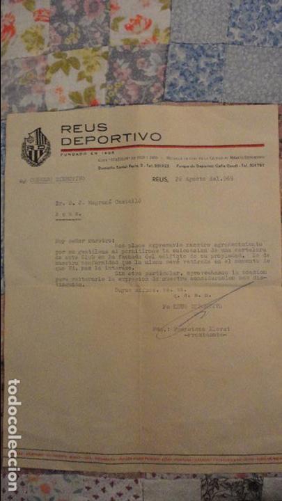 Collectionnisme sportif: ANTIGUA CARTA DE AGRADECIMIENTO.CLUB DE FUTBOL.REUS DEPORTIVO.1969