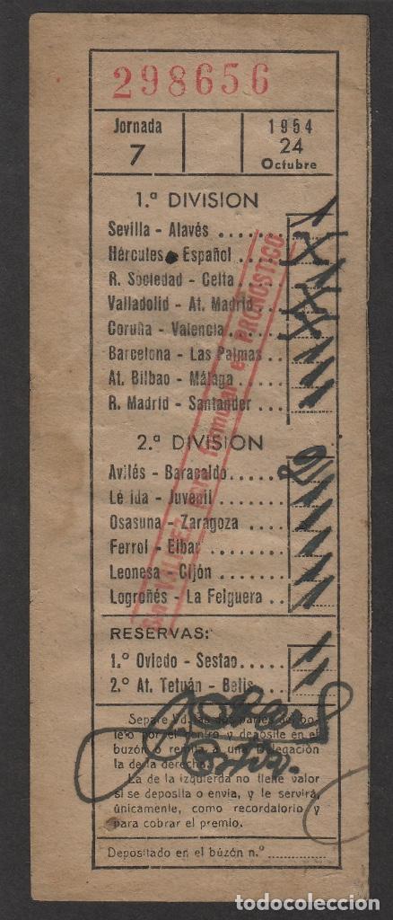 Coleccionismo deportivo: RESGUARDO DE QUINIELA A&Ntilde;O 1954 , JORNADA 7 . - Foto 1