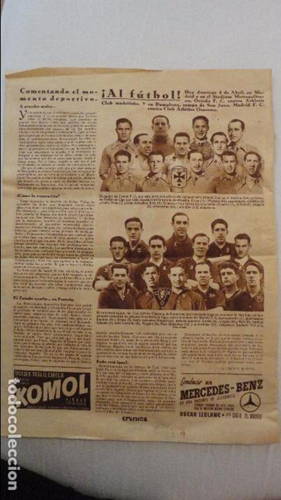 Collectionnisme sportif: ANTIGUA HOJA DE REVISTA.OVIEDO F.C -ATLETICO OSASUNA. 1936?