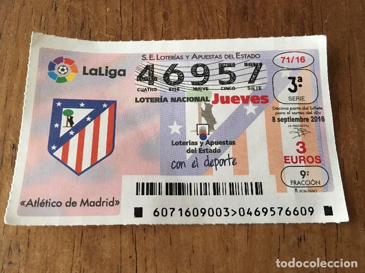 Collectionnisme sportif: R1281 DECIMO LOTERIA NACIONAL JUEVES 8 SEPTIEMBRE 2016 ESCUDO ATLETICO MADRID