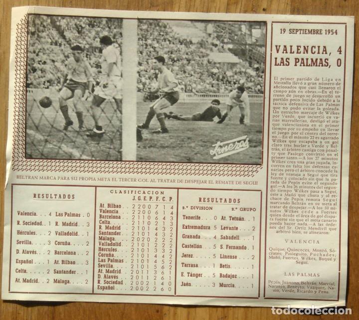Collectionnisme sportif: FICHA PARTIDO VALENCIA C.F. - LAS PALMAS U.D. - 1954