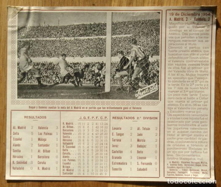 Collectionnisme sportif: FICHA PARTIDO AT. MADRID - VALENCIA C.F. - 1954