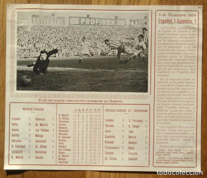 Collectionnisme sportif: FICHA PARTIDO ESPA&Ntilde;OL - VALENCIA C.F. - 1954