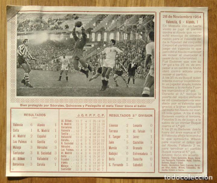 Collectionnisme sportif: FICHA PARTIDO VALENCIA C.F. - ALAVES - 1954