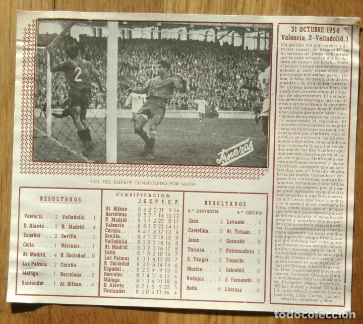 Collectionnisme sportif: FICHA PARTIDO VALENCIA C.F. - VALLADOLID - 1954