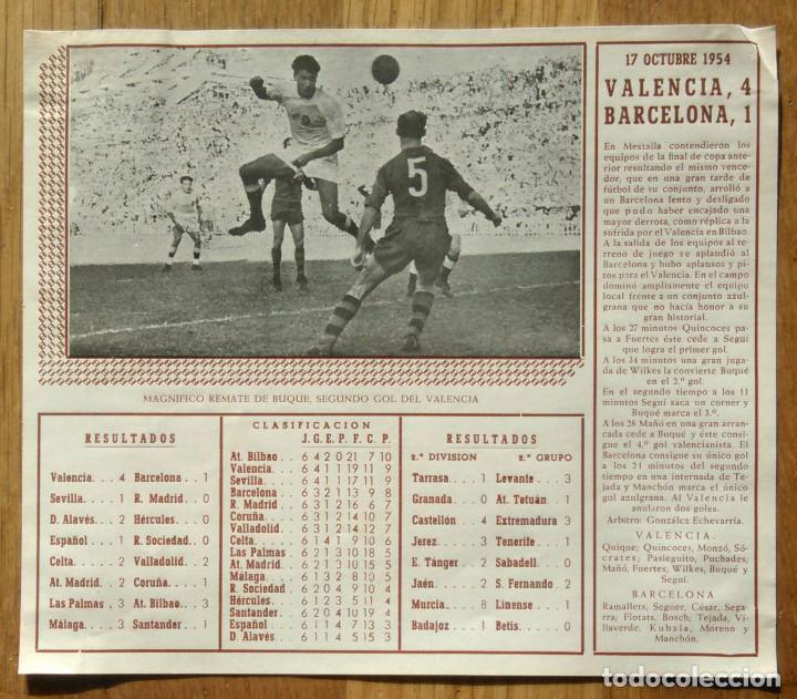 Collectionnisme sportif: FICHA PARTIDO VALENCIA C.F. - F.C. BARCELONA - 1954