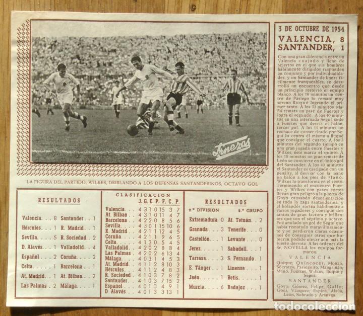 Collectionnisme sportif: FICHA PARTIDO VALENCIA C.F. - SANTANDER - 1954