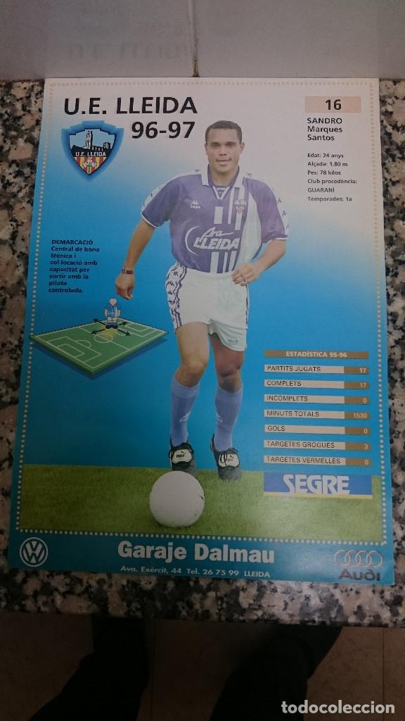 Coleccionismo deportivo: FICHA DIARIO SEGRE .U E. LLEIDA 96 - 97 SANDRO MARQUES SANTOS - Foto 1
